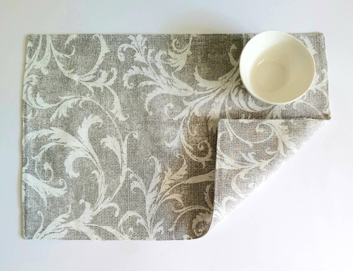 Gray and white floral placemats reversible gray placemats Etsy