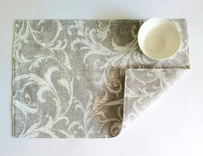 Gray and white floral placemats reversible gray placemats Etsy