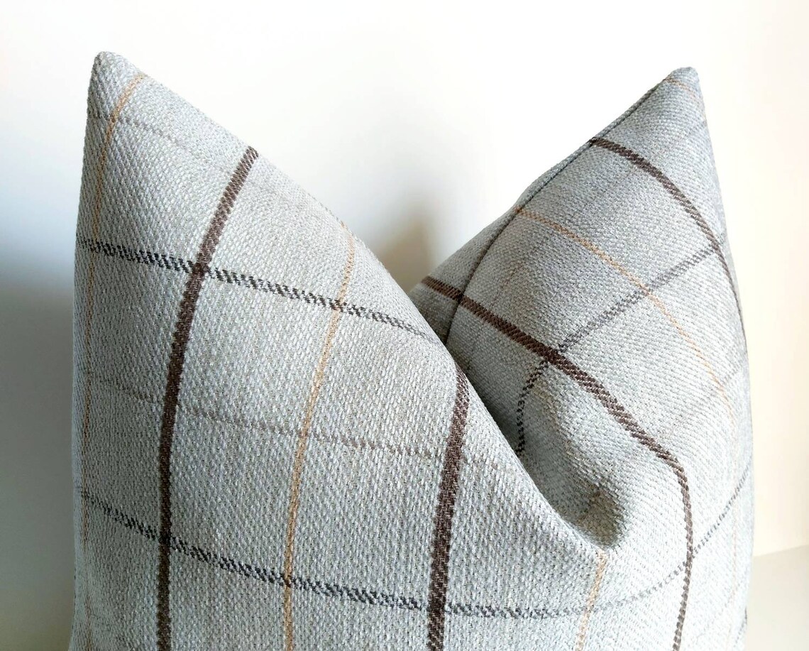 Gray Plaid Pillow Cover Modern Farmhouse Pillow Gray Brown Etsy