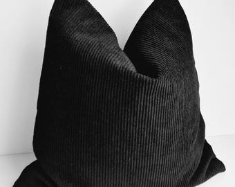 Black Corduroy Pillow Cover: Modern Striped Cushion, Euro Sham