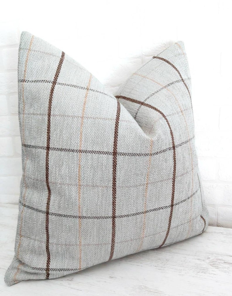 Gray Plaid Pillow Cover Modern Farmhouse Pillow Gray Brown Etsy
