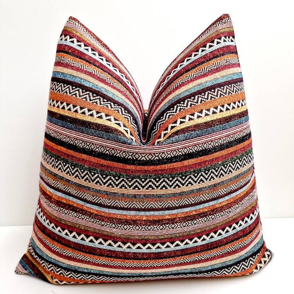 Colourful Boho Pillow Cover Traditional Pillow Modern Boho Pillow Cover Multicolor Kilim Striped Cushion Modern Brown Tapestry Pillow