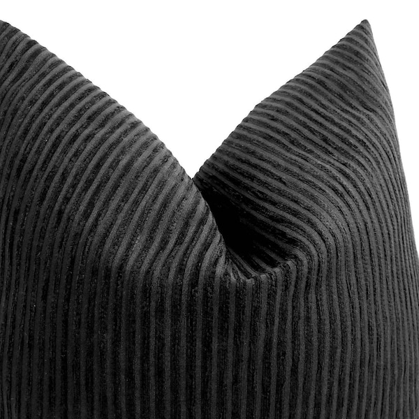 Black Corduroy Pillow Cover Black Striped Pillow Modern Black Velvet Pillow High End Cushion Modern Sofa Pillow Black Euro Sham Pillow Cover