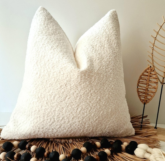 Ecru Boucle Pillow Cover: Cream Textured Boho Cushion Fluffy Throw