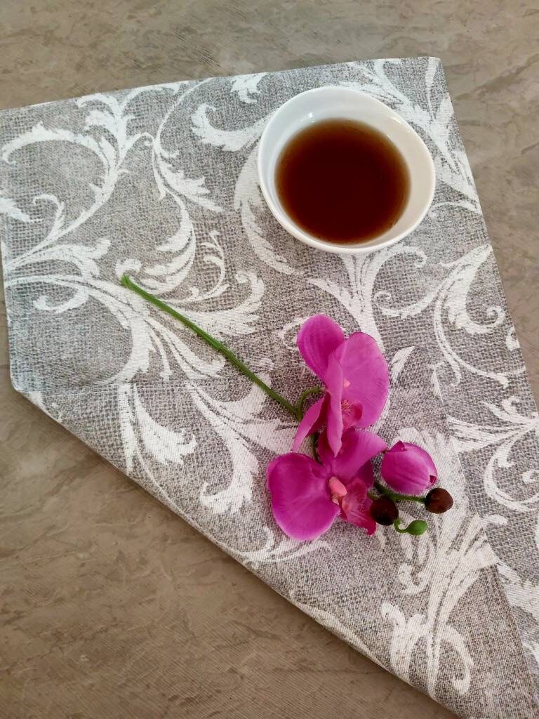 Gray and white floral placemats reversible gray placemats Etsy