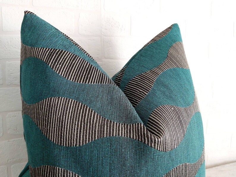Teal Midcentury Pillow Cover Abstract Teal Gray Pillow Retro Etsy