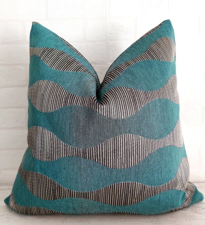 Teal Midcentury Pillow Cover Abstract Teal Gray Pillow Retro Etsy