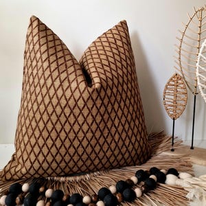 Tan Brown Pillow Cover, Textured Farmhouse Pillow, Beige Brown Boho Cushion, Neutral Euro Sham Woven Rustic Pillow, Contemporary Pillow