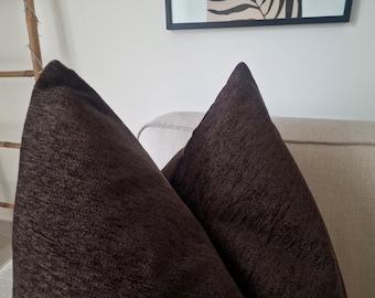 Dark Brown Chenille Pillow Cover Bitter Chocolate Cushion Soft Rich Brown Euro Sham