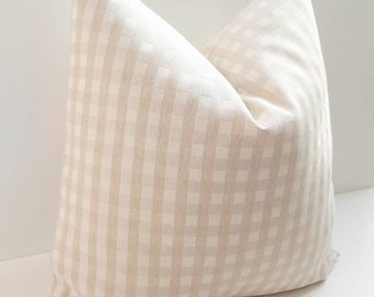 Beige Gingham Pillow Cover Beige Rustic Pillow Beige Plaid Farmhouse Cushion Beige Check Pillow Beige White Cushion Neutral Euro Sham Pillow