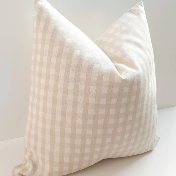 Beige Gingham Pillow Cover Beige Rustic Pillow Beige Plaid Farmhouse Cushion Beige Check Pillow Beige White Cushion Neutral Euro Sham Pillow