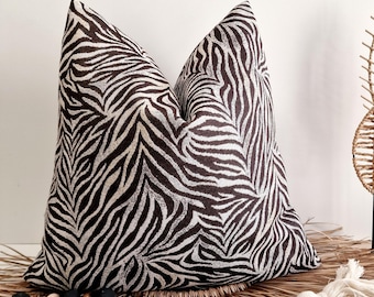 Brown Zebra Print Linen Pillow Cover: Luxury Animal Print Cushion
