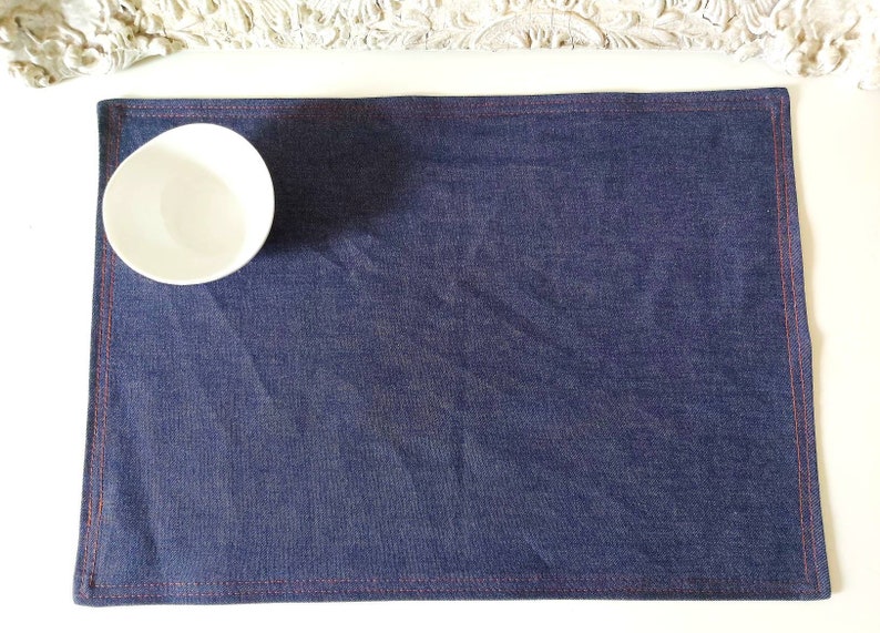 Blue denim cotton placemats reversible denim placemats set Etsy