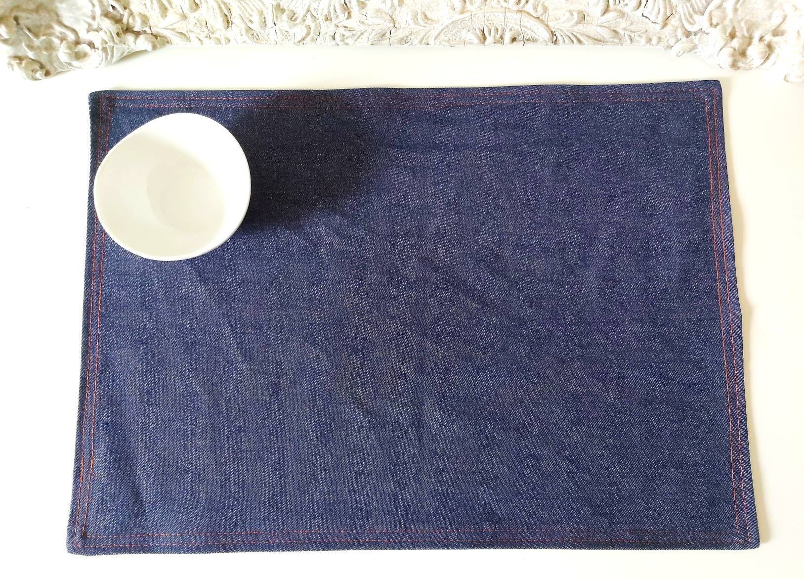 Blue denim cotton placemats reversible denim placemats set Etsy