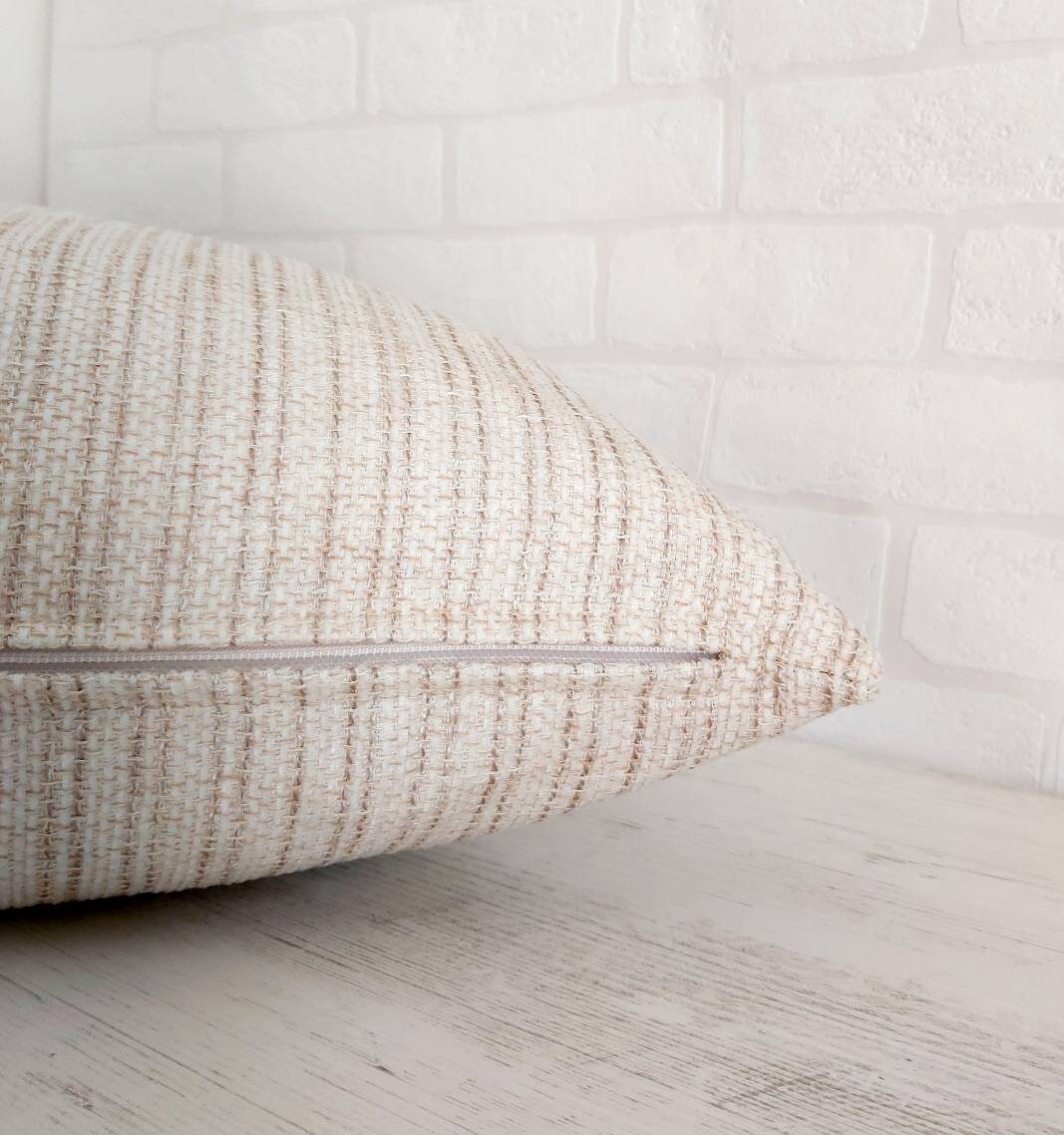 Beige Woven Pillow Cover Modern Boho Pillow Modern Farmhouse Etsy