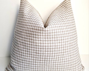 Federa per cuscino pied de poule beige, cuscino geometrico moderno, cuscino intrecciato beige, federa per cuscino di metà secolo, cuscino pied de poule retrò, cuscino da fattoria
