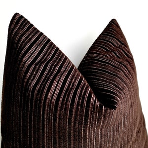 Textured Brown Velvet Pillow Cover, Authentic Vintage Velvet Cushion, Brown Ticking Pillow, Chocolate Velvet Striped Pillow /All sizes