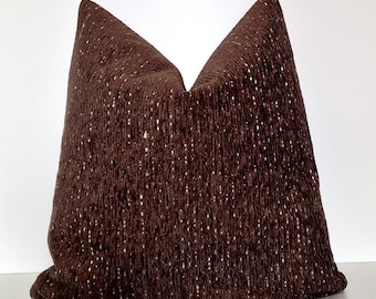 Dark Brown Velvet Pillow Cover, Textured Chocolate Boho Cushion