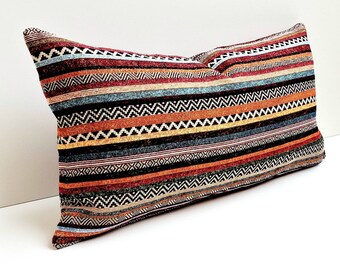 Colourful Boho Lumbar Pillow Cover Modern Kilim Boho Lumbar Modern Boho Lumbar Armchair Lumbar Cover Multicolor Oblong Kilim Striped Lumbar