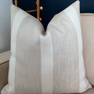 Cream Beige Herringbone Pillow Cover, Textured Rustic Pillow Cover, Primitive Beige Pillow Lodge Pillow Cover, Striped Farmhouse Pillow