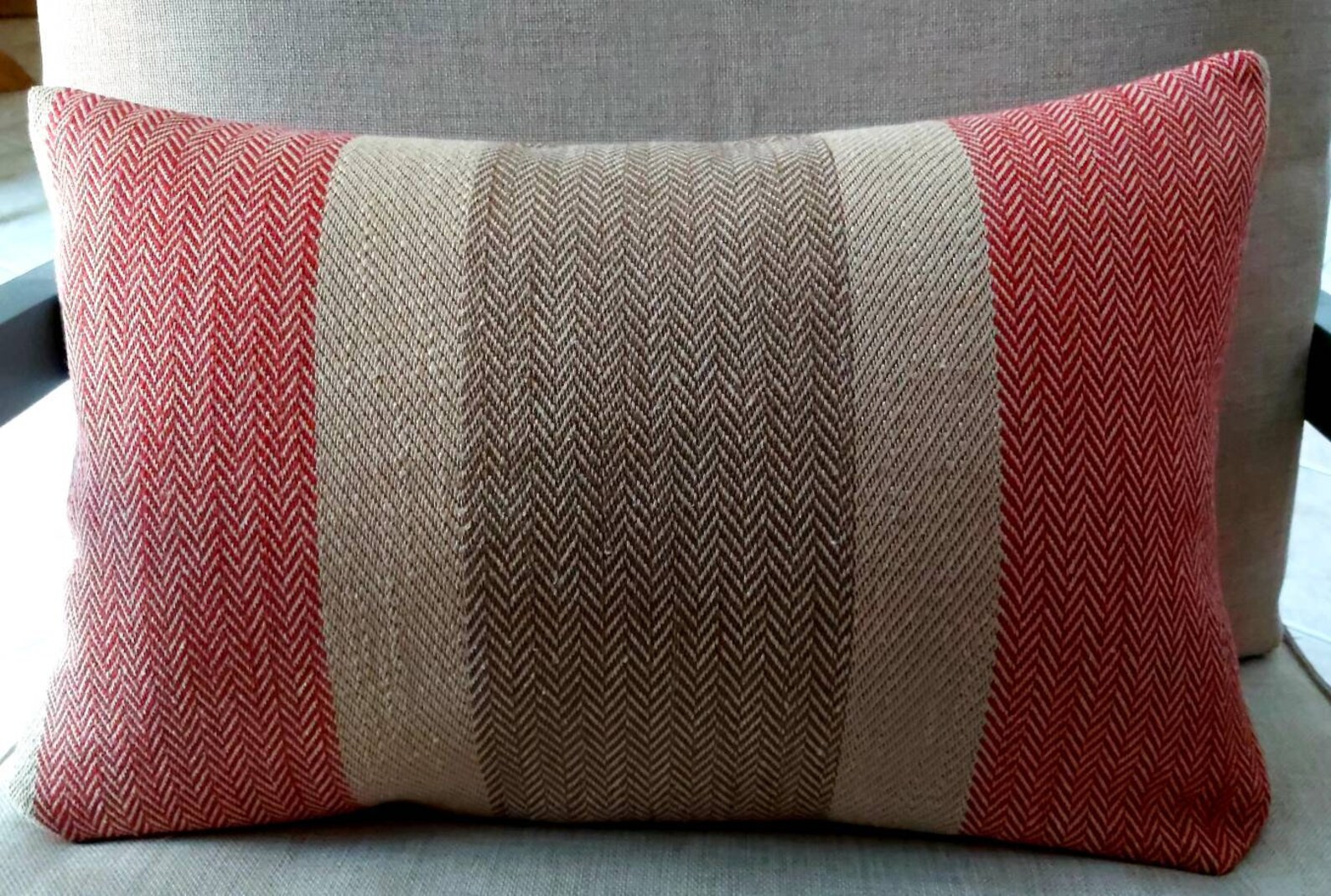 Beige Red Herringbone Lumbar Pillow Primitive Lumbar Country Etsy