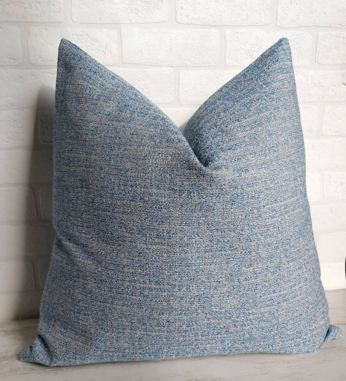 Light Blue Pillow Cover Blue Beige Tweed Pillow Wicker Pattern Etsy
