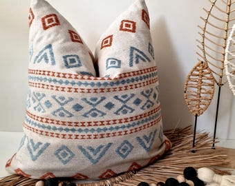 Terracottablauw zuidwestelijk kussen Tribal chenille kussenhoes