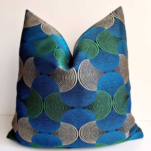 Cobalt Blue Pillow Cover Textured Midcentury Pillow Blue Green Bauhaus Pillow Tribal Sateen Cushion Blue Euro Sham Colorful Funky Pillow