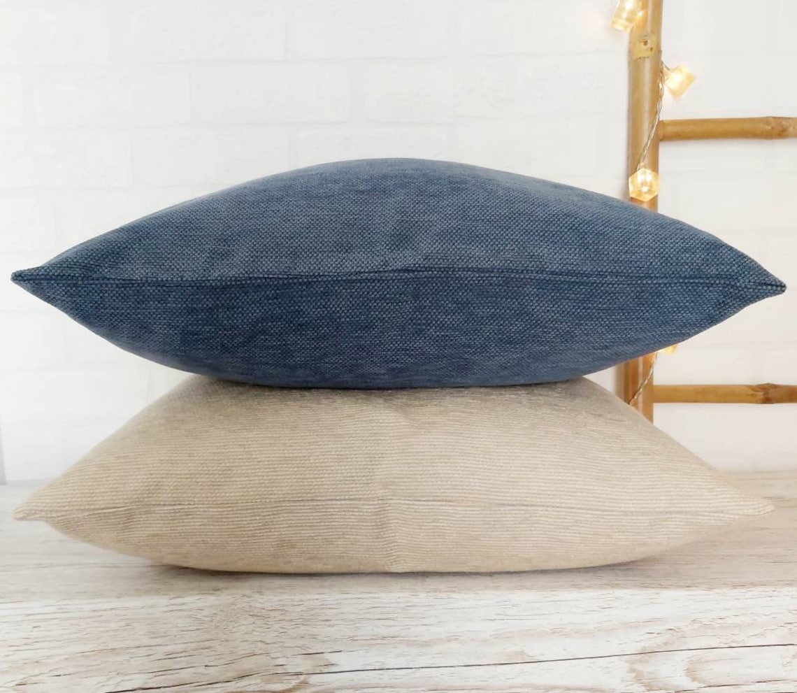 Blue Chenille Pillow Cover Textured Velvet Pillow Cover Etsy