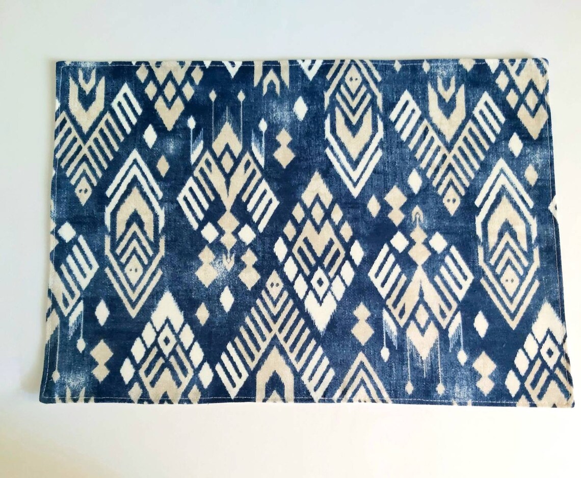 Blue and white ikat placemats reversible cotton placemats Etsy