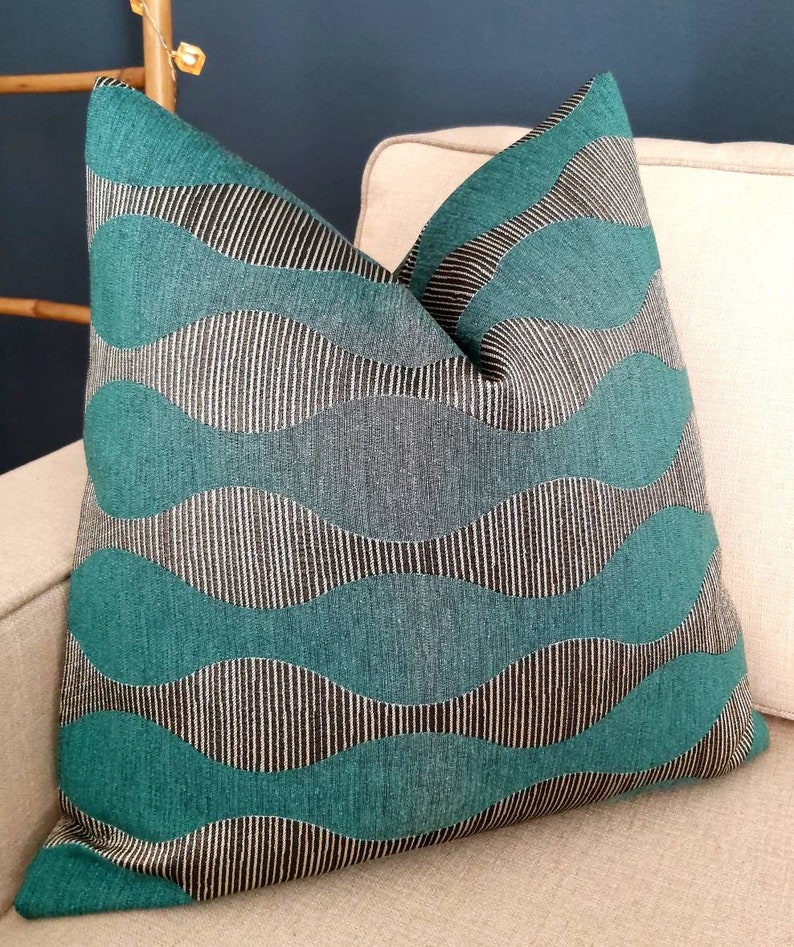 Teal Midcentury Pillow Cover Abstract Teal Gray Pillow Retro Etsy