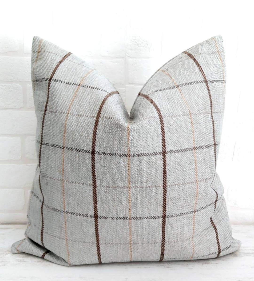 Gray Plaid Pillow Cover Modern Farmhouse Pillow Gray Brown Plaid Pillow