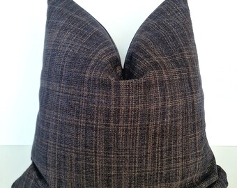 Blue Plaid Pillow Cover Textured Windowpane Cushion Blue Chenille Euro Sham / We Pay Duties For USA