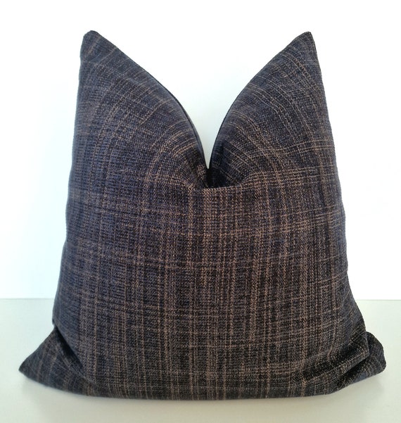 Blue Plaid Pillow Cover Textured Windowpane Cushion Blue Chenille Euro Sham / We Pay Duties For USA