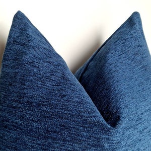 Blue Pillow Cover Blue Chenille Throw Pillow Solid Blue Textured Cushion Dark Blue Euro Soft Sham 26X26, Blue Woven Pillow Cover 20x20 22x22