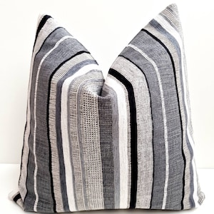 Gray Pillow Cover Dark Gray Striped Pillow Modern Boho Pillow Modern Farmhouse Pillow Gray Textured Pillow Striped Gray Euro Sham Pillow