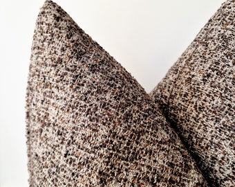 Brown Boucle Boho Pillow Cover Woven Textured Tweed Pillow Thick Cotton Boucle Cushion Melange Brown Throw Pillow Boucle Euro Sham