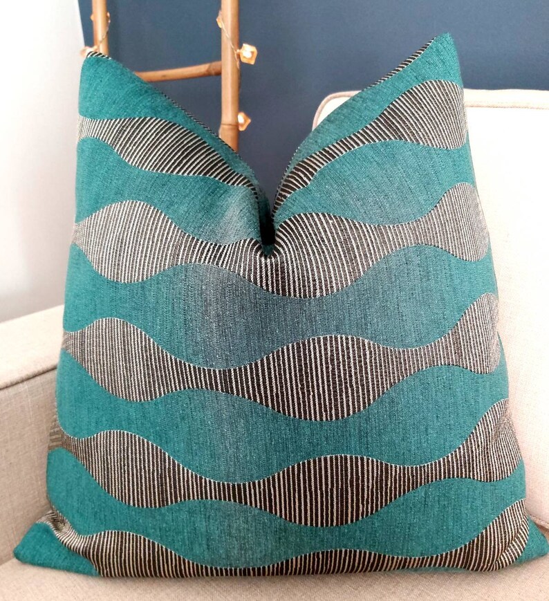 Teal Midcentury Pillow Cover Abstract Teal Gray Pillow Retro Etsy