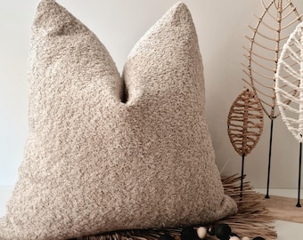 Beige Boucle Pillow Cover, Cozy Textured Japandi Cushion