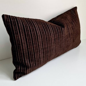Brown Velvet Lumbar Pillow, Velvet Armchair Lumbar Cover, Authentic Vintage Velvet Oblong Pillow, Brown Ticking Lumbar Cover
