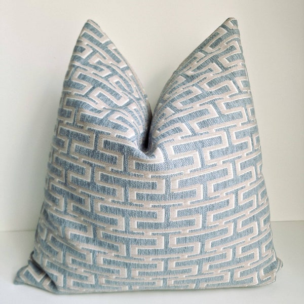 Spa Blue Textured Pillow Cover Midcentury Pillow Light Blue Pillow Retro Cushion, Contemporary Pillow 90's Home Decor Blue Geometric Cushion
