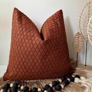 Terracotta Pillow Cover, Geometric Woven Pillow, Terracotta Boho Cushion, Rust Euro Sham Pillow Farmhouse Rustic Pillow, Contemporary Pillow