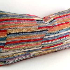 Colourful Boho Lumbar Pillow Cover Modern Kilim Boho Lumbar Modern Boho Lumbar Armchair Lumbar Cover Multicolor Oblong Kilim Striped Lumbar