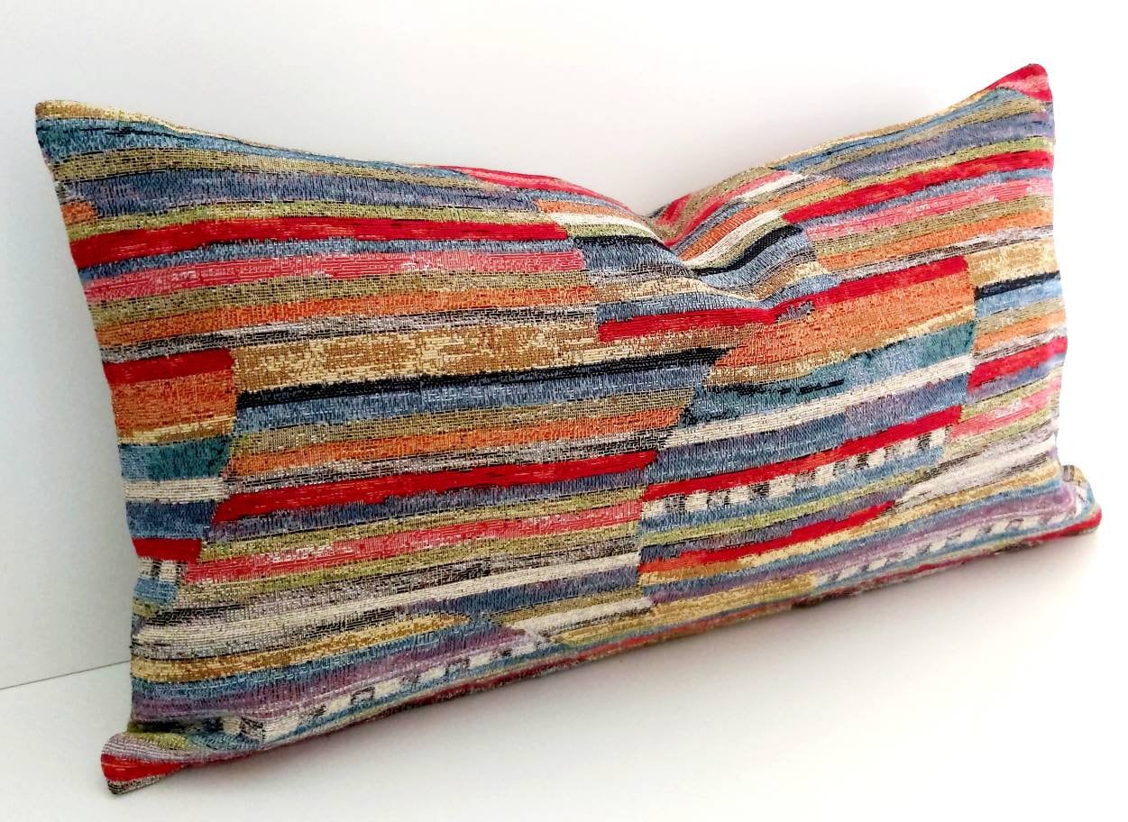 Colourful Boho Lumbar Pillow Cover Modern Kilim Boho Lumbar Etsy