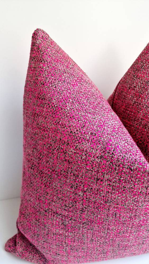 Pink Boho Pillow Pink Tweed Pillow Fuchsia Boucle Throw Pillow Etsy