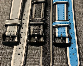 Premium Leather Tri-Colour Vintage inspired Rally Watch Straps / PVD Black Steel / New 20mm