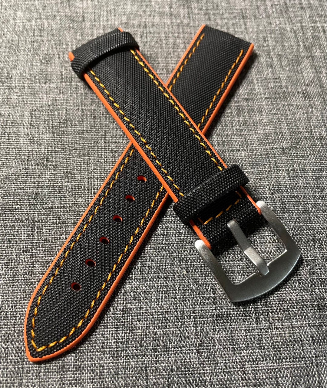 2nd Generation / Sailcloth Sports Watch Strap / Black Orange