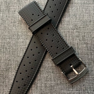 2nd Gen FKM Premium Rubber Sports Watch Strap / Black / New 18/20/22mm Tropical Waterproof