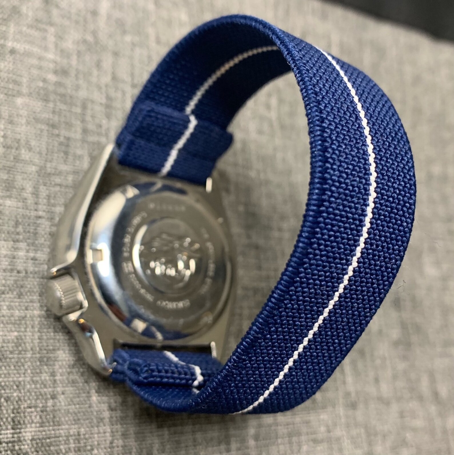 Elastic Nylon Band Watch Strap / Blue White Stripe / LARGE Etsy