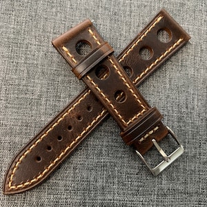 Premium Italian Oiled Leather / Vintage Rally Style Watch Strap / Coffee 20mm/22mm/24mm